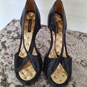 Shane and Shawn Black Gold Strappy Open Toe Heels